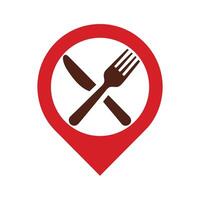 Red Location Pin Icon with Brown Fork and Knife vector