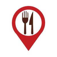 Red Location Pin Icon with Brown Fork and Knife 1 vector