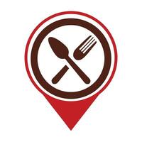 Red and Brown Restaurant Location Marker Spoon Fork Icon vector