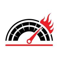 Red Speedometer Gauge with Black Dial and Flames Icon vector