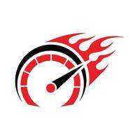 Red and Black Speedometer with Flames Graphic Design Element vector