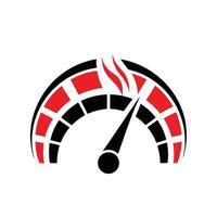 Red and Black Speedometer Gauge with Flames Icon High Performance vector