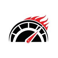 Red Speedometer Gauge with Flames Black Background Graphic Design vector