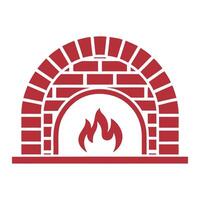 Red Brick Oven with Fire Icon Simple Design flames vector