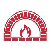 Red Brick Oven Icon Fire Flame Cooking Pizza Bakery Restaurant Menu Design vector