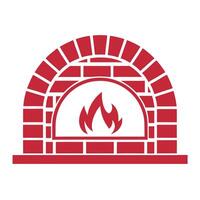 Red Brick Oven with Fire Icon Simple Flat Design flames 1 vector