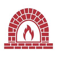 Red Brick Oven with Fire Icon Simple Design flames 1 vector