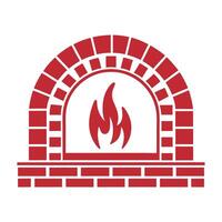 Red Brick Oven with Fire Icon Simple Flat Design flames vector