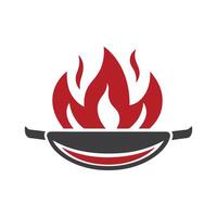 Red Chili Pepper in Pan with Flames Graphic Design vector