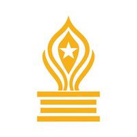 Gold Flame Emblem with White Star and Horizontal Stripes on White Background vector