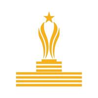 Golden Award Trophy with Star on Multilayered Base on White Background vector