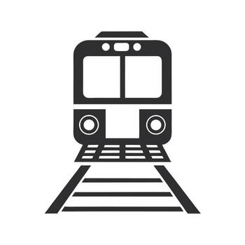 Front View Simple Black Train Icon on White Background vector