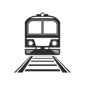 Front View Gray Train on Tracks Isolated on White railway vector