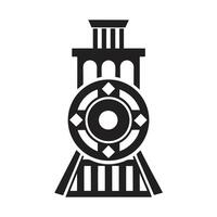 Black and White Stylized Train Wheel with Architectural Top on White Background vector