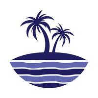Two Palm Trees on a Small Island in Blue Water Simple Graphic Design vector