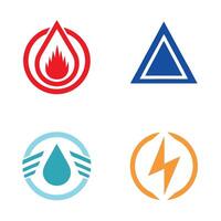 Four Abstract Energy Symbols Red Fire Water Electricity Blue Triangle Icons Graphic Design Elements vector
