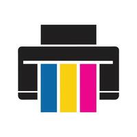 C M Y K Color Printer Icon Design Black Ink Cartridge Blue Yellow Magenta Cyan Stripes Isolated Graphic vector