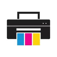 C M Y K Color Printer Icon Black Silhouette with Cyan Magenta Yellow Output on White Background vector