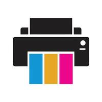 Simple Black Inkjet Printer Icon with Cyan Magenta Yellow and Key Color Output Isolated on White Background vector