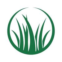 Green Grass Blades Stylized Icon in Circular Frame Nature Ecology Environmental Logo Design Element vector