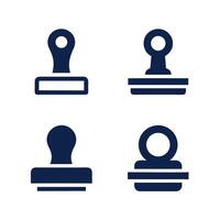 Collection of Four Navy Blue Rubber Stamps Isolated on White Background Different Shapes and Styles for Office and vector