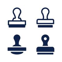 Four Navy Blue Rubber Stamp Icons Isolated on White Background Different Styles Simple Design Elements vector