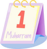Purple table calendar with ring and number 1 Muharram in soft tones png