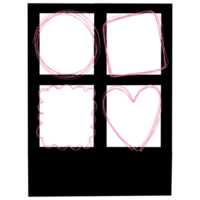 a black and pink square frame with a heart and a heart shape png