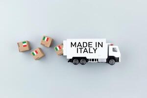 The Truck and boxes with the inscription made in Italy. Top view. photo