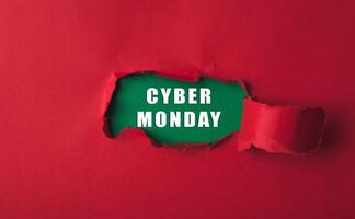 Red background with a green word that says Cyber Monday photo