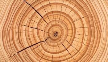 tree ring cross-section macro showing annual growth rings and natural wood grain texture, cracked wood pattern for nature background or aging concept photo