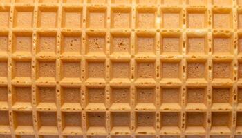 ultra detailed waffle cone texture with square grid pattern, top view macro of crispy baked dessert surface for food packaging or background photo
