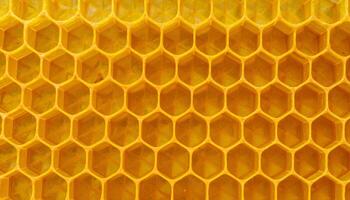 clean yellow beeswax honeycomb pattern background, hexagonal structure texture with empty cells, natural wax grid close-up photo