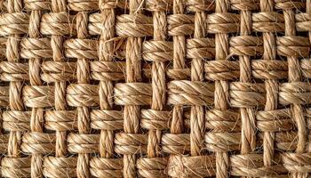 woven jute rope texture close-up, natural fiber weaving pattern for eco-friendly product background or rustic textile surface photo