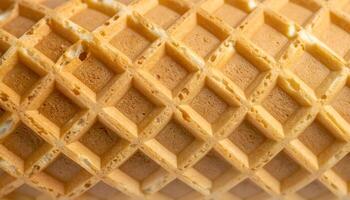 close-up waffle cone texture with crisp golden grid pattern, macro view of dessert surface for food design and bakery background photo