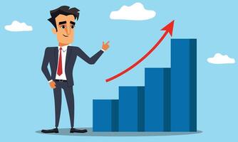 Cartoon Businessman with graph showing growth or profit of a business, financial success growth chart graphic element vector