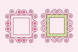 Two hand drawn frames pink green swirls dots vector