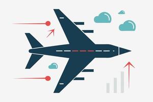 Airplane Flight Travel Growth Airliner Speed, Clouds, Rising Graph vector