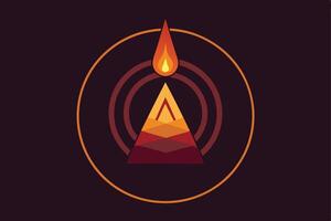 Abstract Pyramid Mountain Flame Circle Design Art Graphic vector