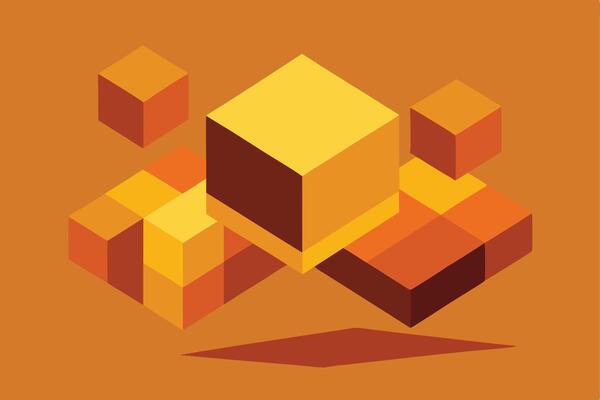 Abstract Orange Cube Composition Geometric Shapes, Isometric Design