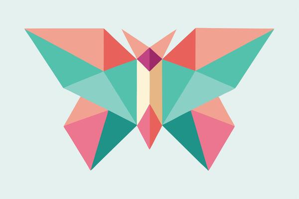 Geometric Butterfly Abstract Polygon Art, Colorful Wings, Teal, Pink
