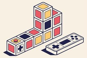 Retro Gaming Blocks Colorful Cubes, Controller, Pixel Art vector