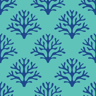Seamless teal blue coral reef pattern underwater ocean design