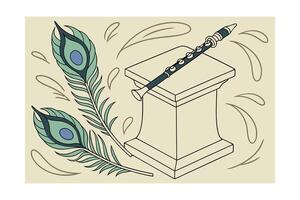 Elegant Peacock Feathers Flute Resting on Pedestal Base vector