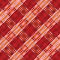 A red and orange plaid fabric with dots vector