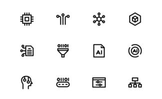 AI and Networking Icon bundle set. High-Quality Illustrations for Machine Learning, Cloud Networking, Data Security, and UI-UX Design Solutions vector