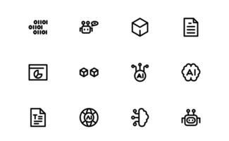 AI and Networking Icon set bundle. High-Quality Illustrations for Machine Learning, Cloud Networking, Data Security, and UI-UX Design Solutions vector