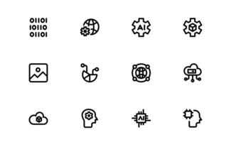 AI and Networking Icons set. Editable High-Quality Illustrations for Machine Learning, Cloud Networking, Data Security, and UI-UX Design Solutions vector