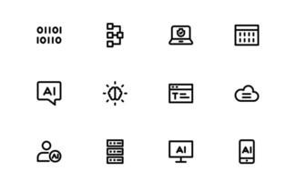 AI and Networking Icon pack collection. High-Quality Illustrations for Machine Learning, Cloud Networking, Data Security, and UI-UX Design Solutions vector