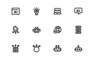 AI and Networking Icons pack bundle. Premium Editable High-Quality Illustrations for Machine Learning, Cloud Networking, Data Security, and UI-UX Design Solutions vector